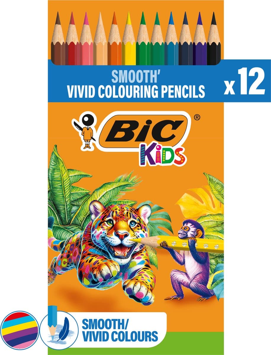 BIC Kids Kleurpotloden voor Tekenen, Kleuren en School - Kinderen - Verschillende Kleuren - Potlood - 12 Stuks