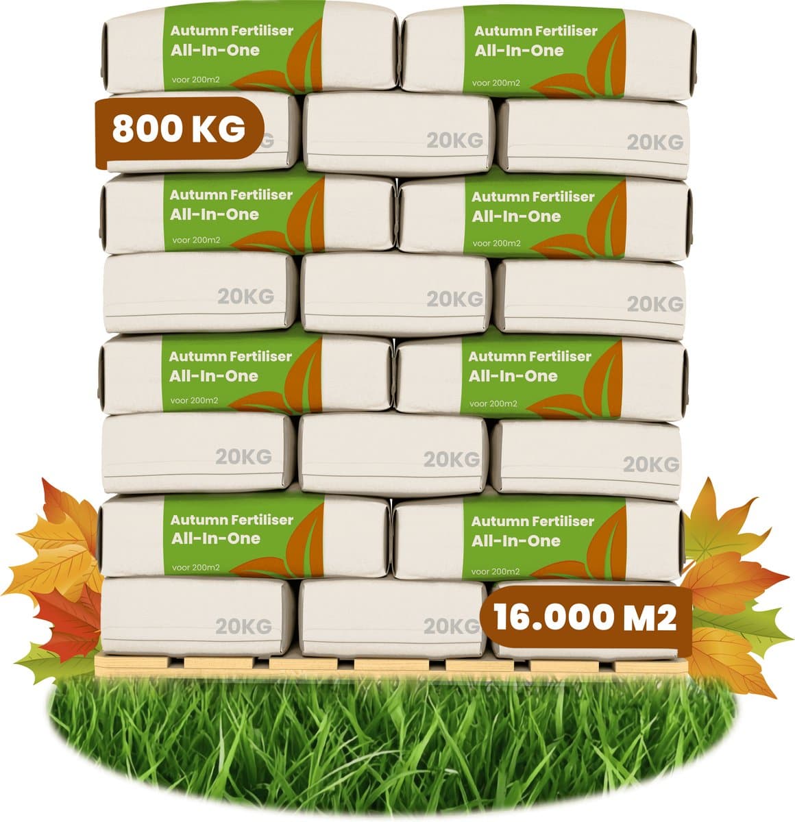 Najaarsmest All-In-One (800kg, 16.000m2) - Rijk aan Kalium - Gazonmest Najaar - Gazonsmeststof - Organische Meststof - Najaarsmest - Verhoogt de Weerstand van het Gazon tegen Vorst, Droogte, Ziektes en Betreding - Organifer