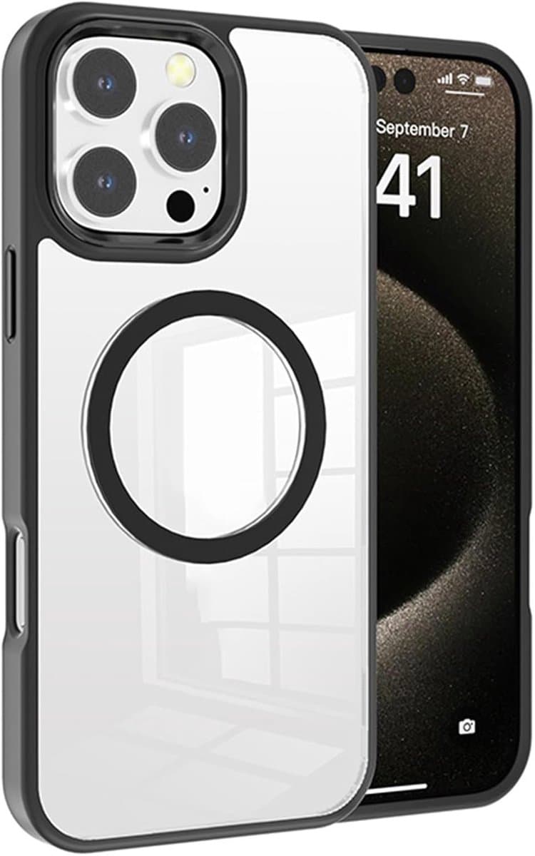 Magneet hoesje Geschikt voor Apple iPhone 16 Pro hoesje - Telefoonhoesje Geschikt voor Magsafe Magnetische accessoires - backcover (zwart)