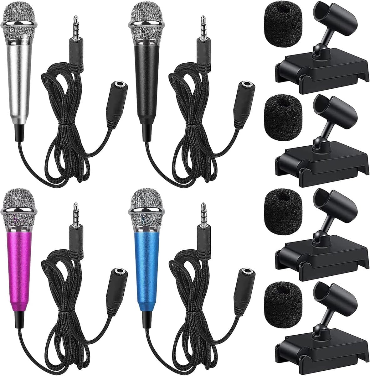 Asmr Mini-microfoon, 4 stuks, draagbaar, mini-microfoon voor mobiele telefoon, kleine microfoon, mini-karaoke-microfoon voor mobiele telefoon met 4 standen, voor mobiele telefoon, laptop