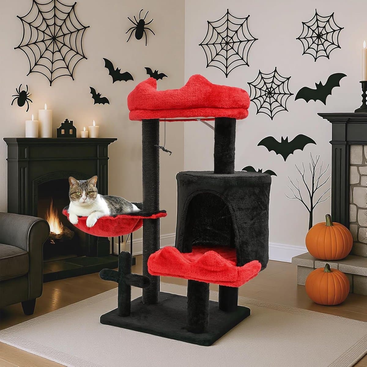 Famanu - Kattenboom 5-laags zwart, moderne krabpaal met klimtoren design