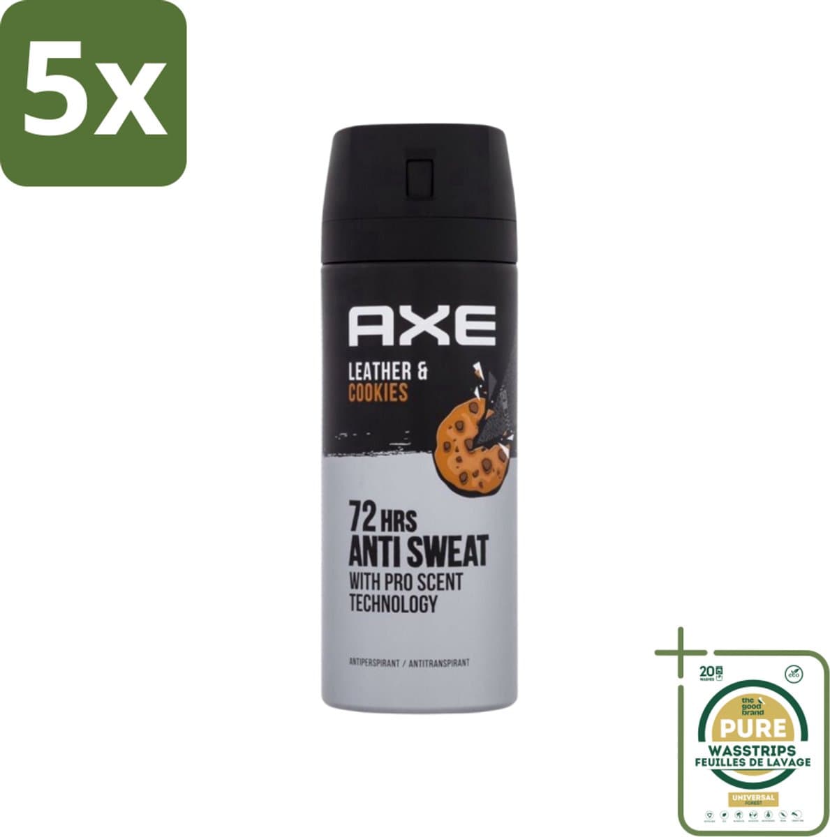 5 x Axe - Deodorant Spray - 72hrs Anti Sweat - Leather & Cookies - 150 ml - Grootverpakking - Deodorant Spray - 72 Uur Anti Zweet - Geur Leer En Koekjes - Anti Zweet - Zweetbestendig