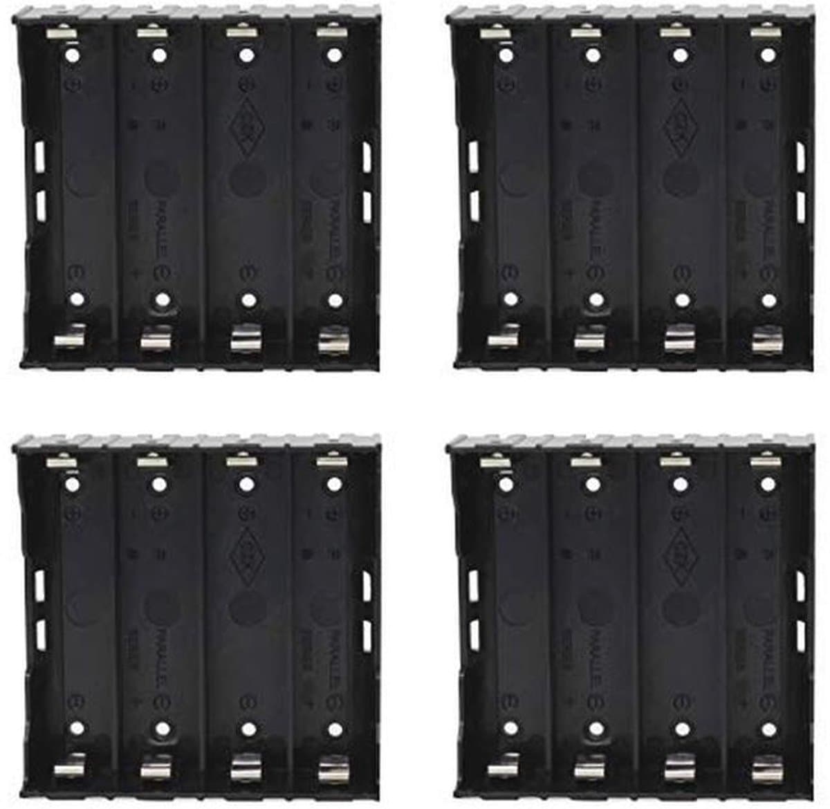 4 Stuks 18650 Batterijhouder met Opbergdozen en Krokodillenklemmen