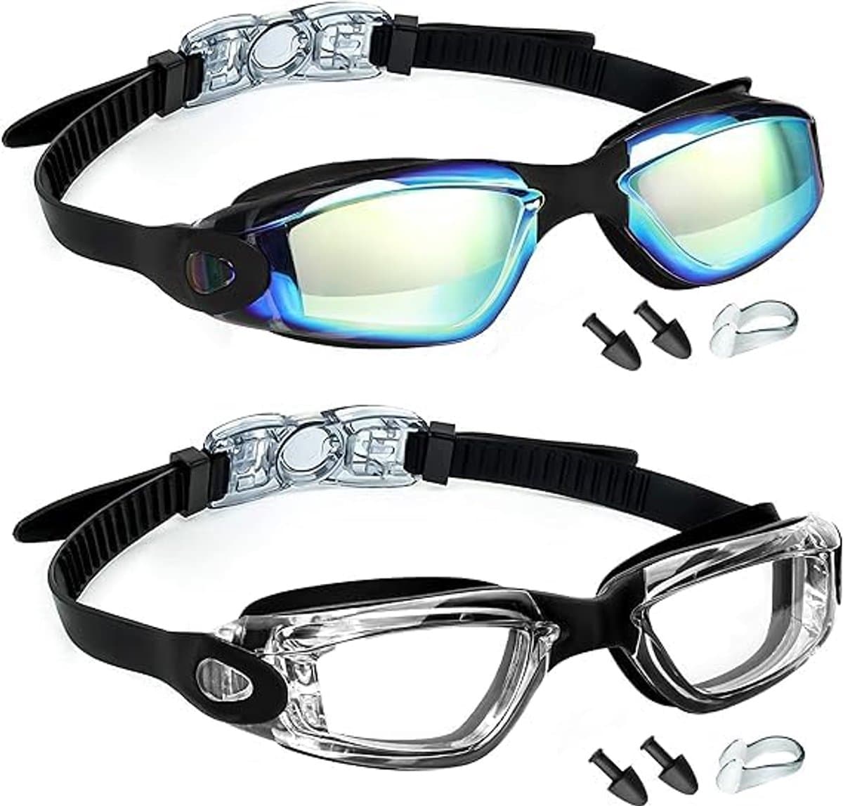 IMPERATORIS® Zwembril - Zwemmersbril voor Volwassenen - Anti-condens en UV Bescherming - Verstelbare Riem - Waterdicht - Siliconen - 2 Stuks - Zwart/Wit