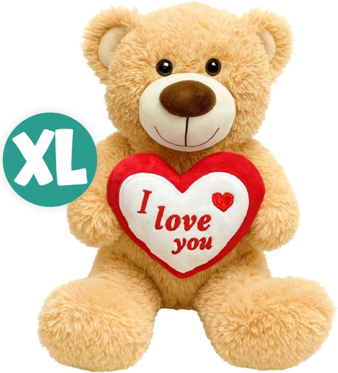 Knuffelbeer Brutus Pluche Teddybeer 30 cm (Bruin met Rood Hart Love) - Liefde Knuffel - Love Knuffels - Beer Beertje Knuffelbeertje Teddybeertje - Valentijnsdag cadeau voor mannen vrouwen - Bear with Heart Plush