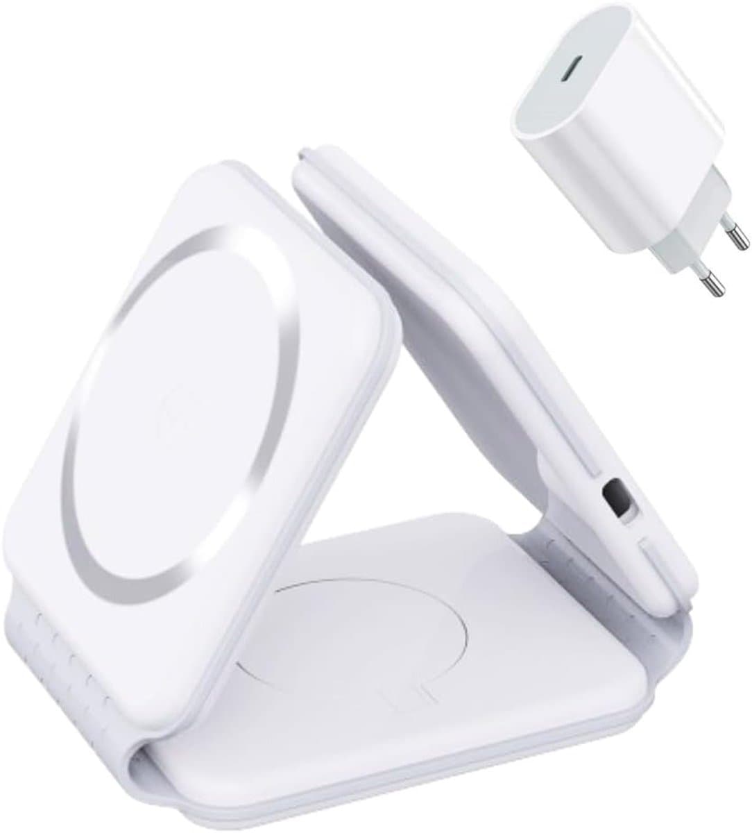 Opvouwbaar 3-in-1 Draadloos Oplaadstation voor Telefoon, Oortjes en Horloge