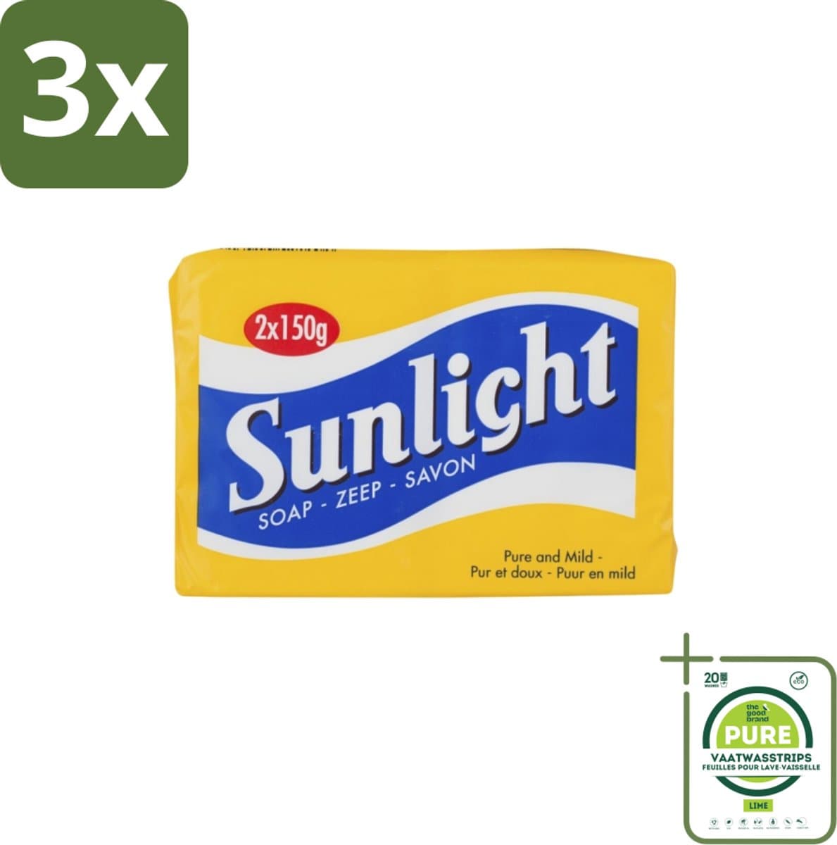 3 x Sunlight – Huishoudzeep – Klassiek – 150 g - Grootverpakking - Zeep - Reinigen - Was - Schoonmaken - Huid