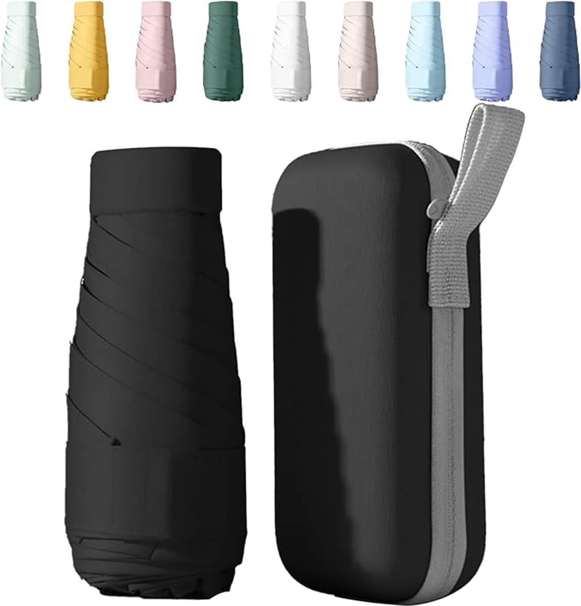 Sander Shop Paraplu, mini-paraplu, zakparaplu, compacte paraplu, mini opvouwbare reisparaplu klein met etui, uv-paraplu-zwart