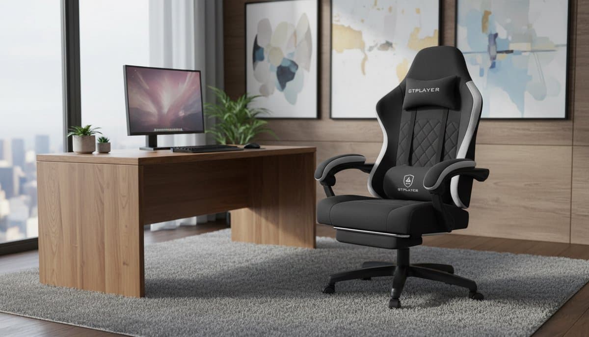 Gamingstoel Casa Velluto Premium Pocketvering – Ergonomische Draaistoel met Voetensteun – Zwart – 150 kg Belastbaar – Ademend Stof – Lendensteun & Relaxfunctie – Thuiswerk & Gaming Stoel