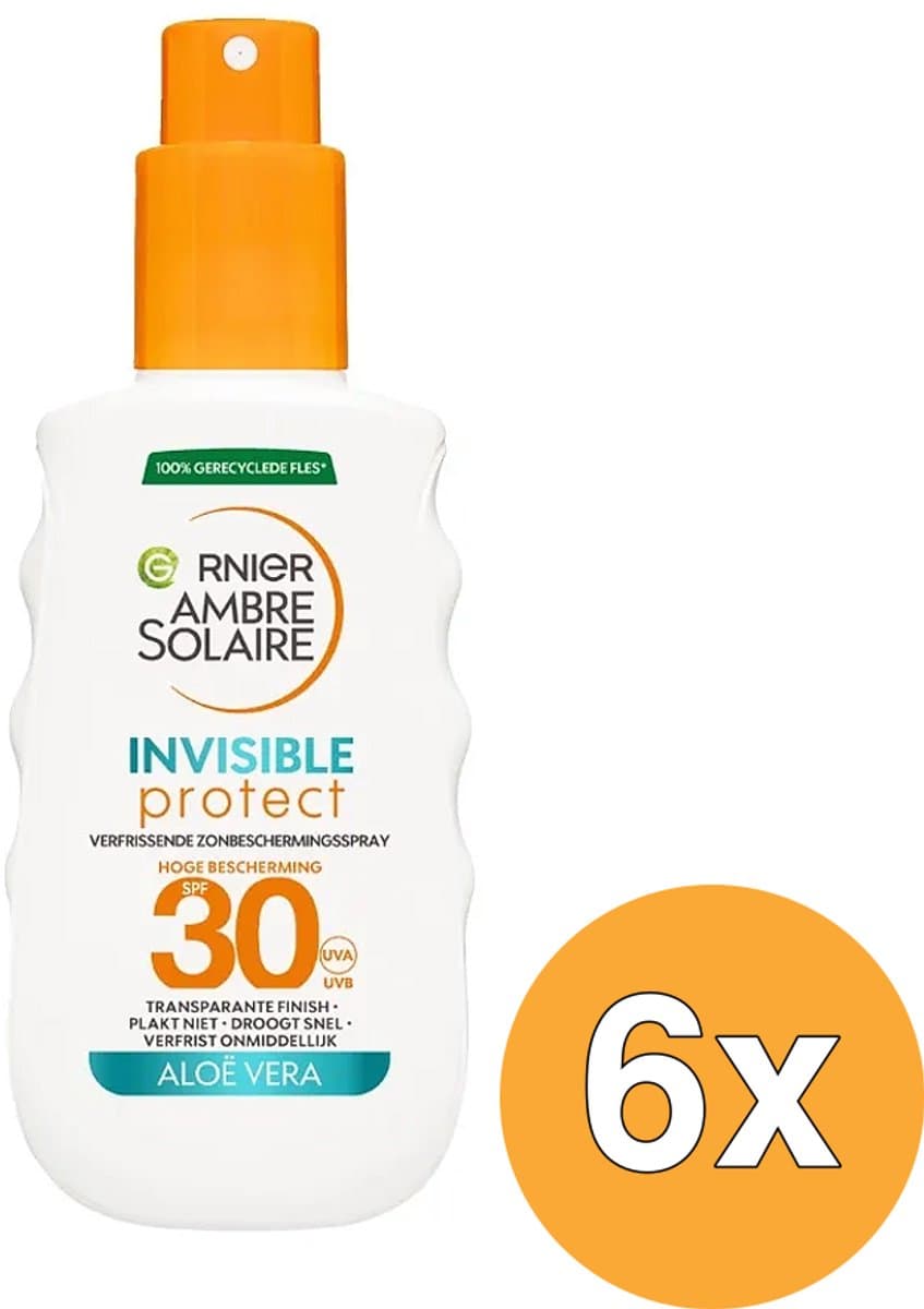 6x Garnier Ambre Solaire Invisible Protect Transparante Zonnespray SPF30 (150 ml)