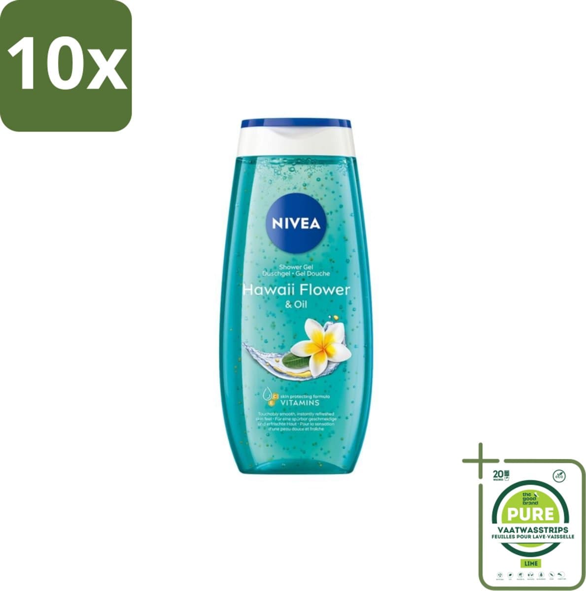 10 x NIVEA Douchegel Hawaii Flower & Oil 250 ml - Grootverpakking - Douchegel Hawaii - Douchegel Hawaii Bloem - Douchegel Met Olie - Huid Verzorging - Huid Hydraat
