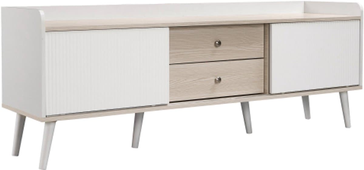 TV Kast 160X40X58 Cm Kast Wit Spaanplaat TV Meubel La Met Twee Lade Twee Schuifdeuren Exquisite Textuur Voor Woonkamer
