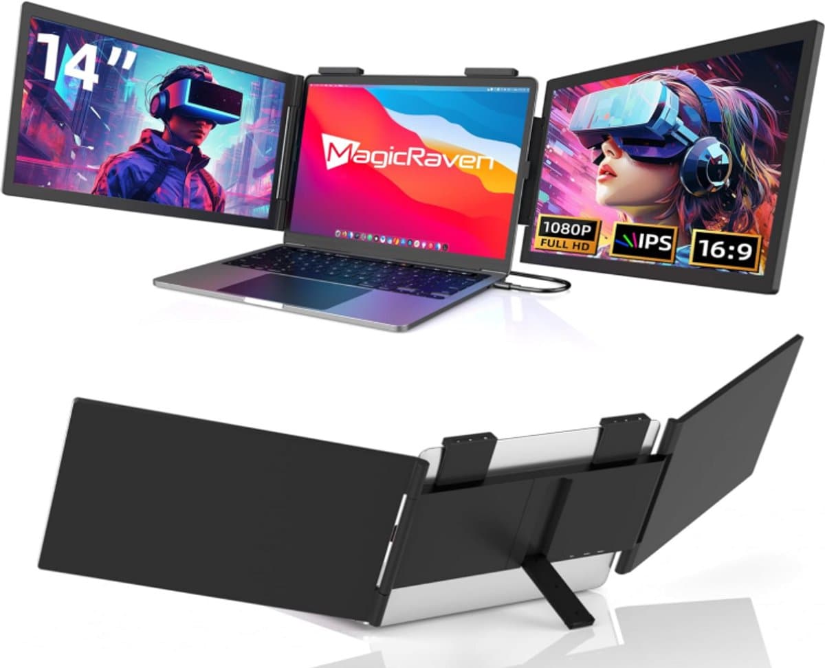 Dubbel Draagbaar Scherm – Tweede Monitor – Laptop Extender – Portable Display – USB-C Monitor – 14 Inch Full HD IPS – Plug & Play Zonder Drivers