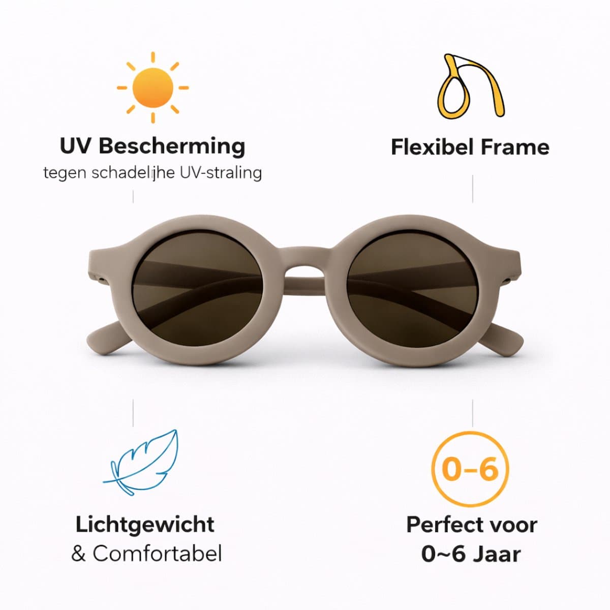 Kinderzonnebril – Rond – UV Bescherming – 0-6 Jaar – Grijs