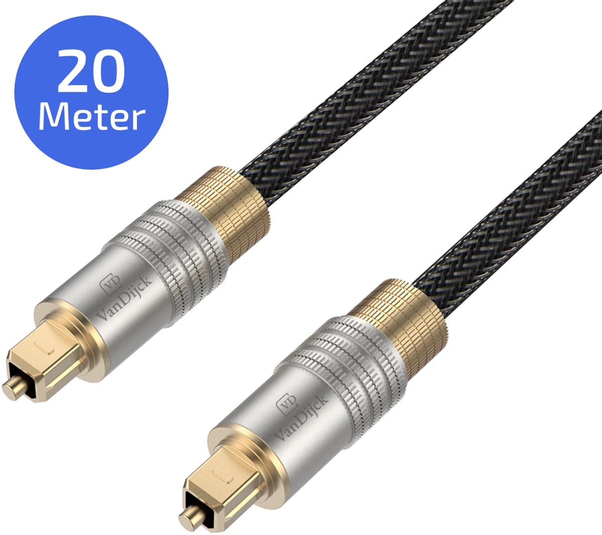 VanDijck Premium Toslink Optische Kabel - Soundbar - 20 meter - Goud/Grijs