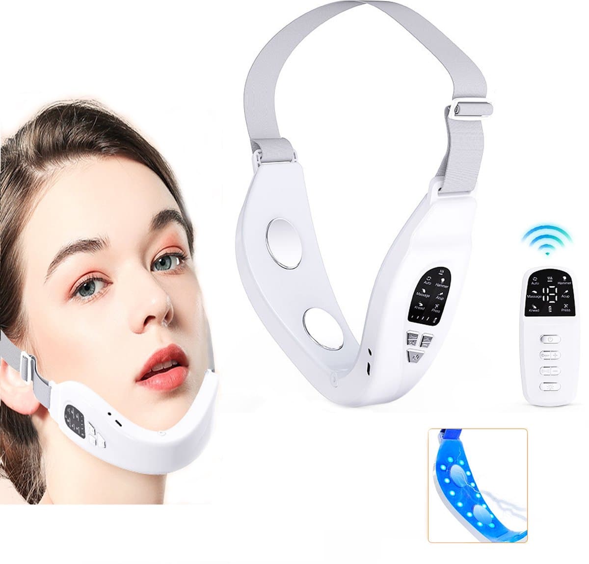 CHIWIN EMS Gezichtsmassager – 6 Massagemodi & 18 Intensiteitsniveaus – V-vorm Dubbele Kin Massager met Warmtefunctie – Draagbare Huidverstevigingsapparaat voor Gezichtsverzorging
