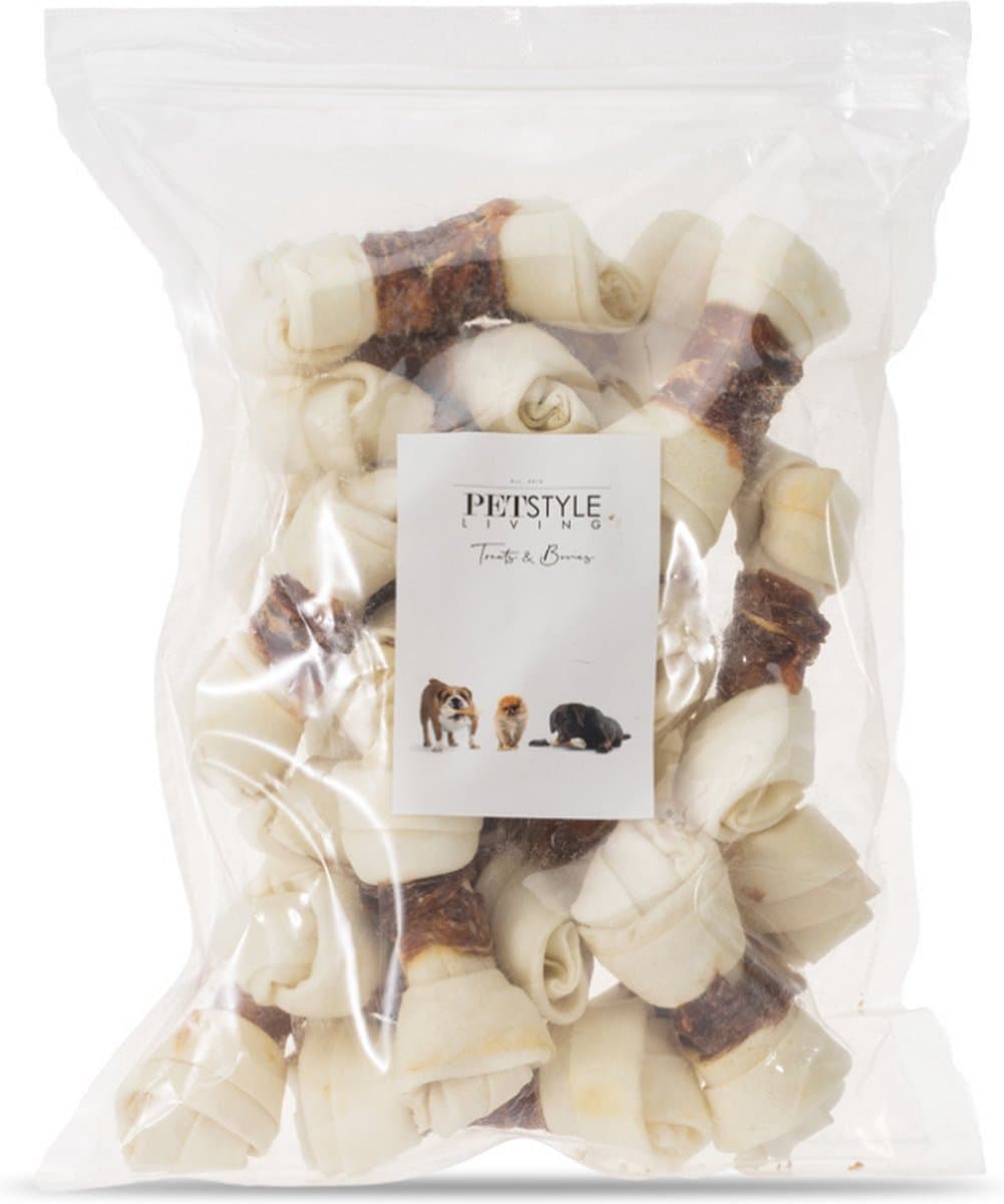 Petstyle Living Geknoopte Botten met Eend - Hondensnacks - 11cm - 20 Stuks - Kauwbotten Hond