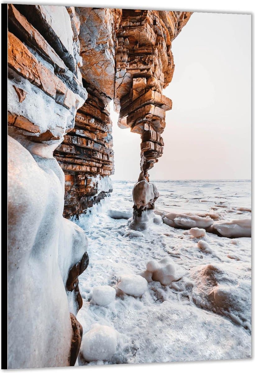 Dibond –Schuimende Zee met Rotsen– 60x90 Foto op Aluminium (met ophang)