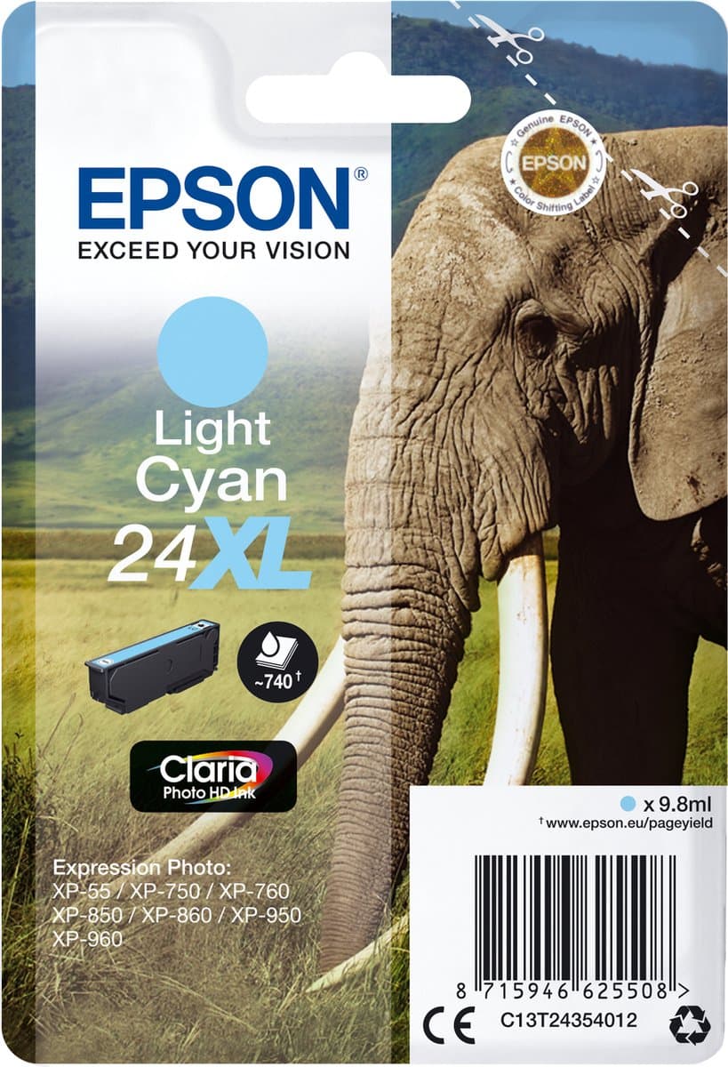 Epson Elephant enkelverpakking licht cyaan 24XL Claria Photo HD inkt