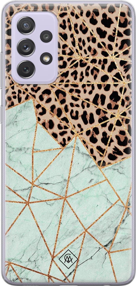 Casimoda® hoesje - Geschikt voor Samsung A72 - Luipaard Marmer Mint - Backcover - Siliconen/TPU - Bruin