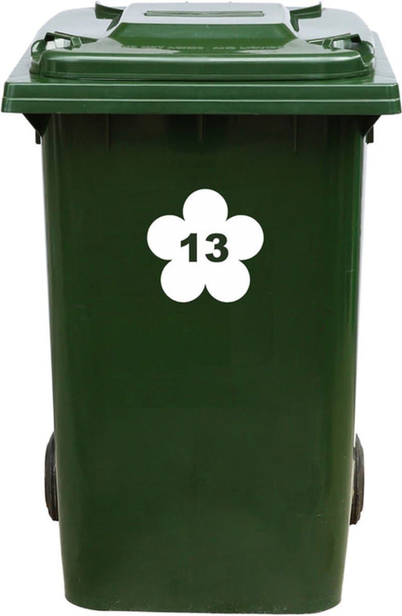 Kliko Sticker / Vuilnisbak Sticker - Bloem - Nummer 13 - 17x16,5 - Wit
