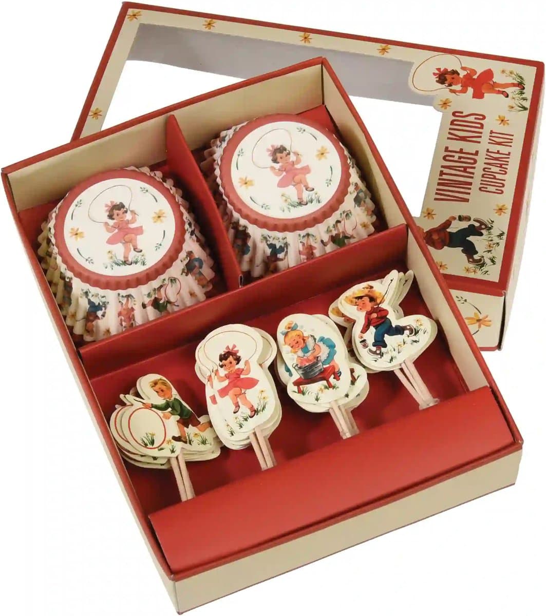 Cupcake set bakvormpjes en prikkers Vintage Kids