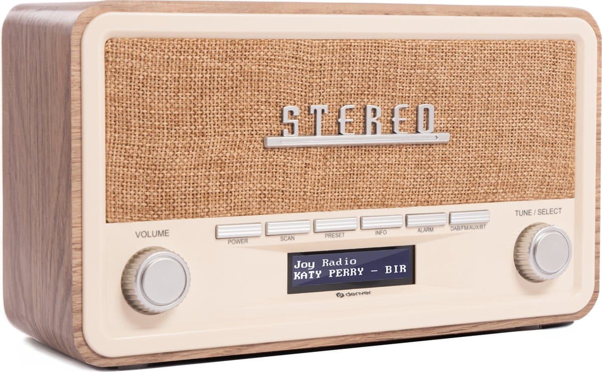 Denver DAB Radio - Retro Radio - Bluetooth - DAB+/ FM - Dimbaar - Batterijen & Netstroom - DAB18LW
