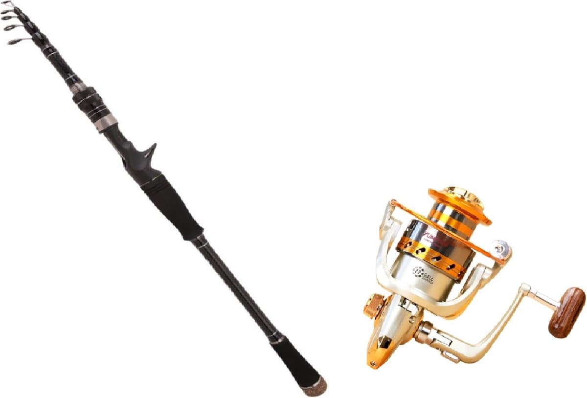 Telescopische luxe vishengel SET van Improducts - vis hengel is 240 cm (2.40M) lang en van Carbon super licht en zeer sterk incl. Werp Molen ook geschikt voor ROOF KARPER EN ZEEVIS.