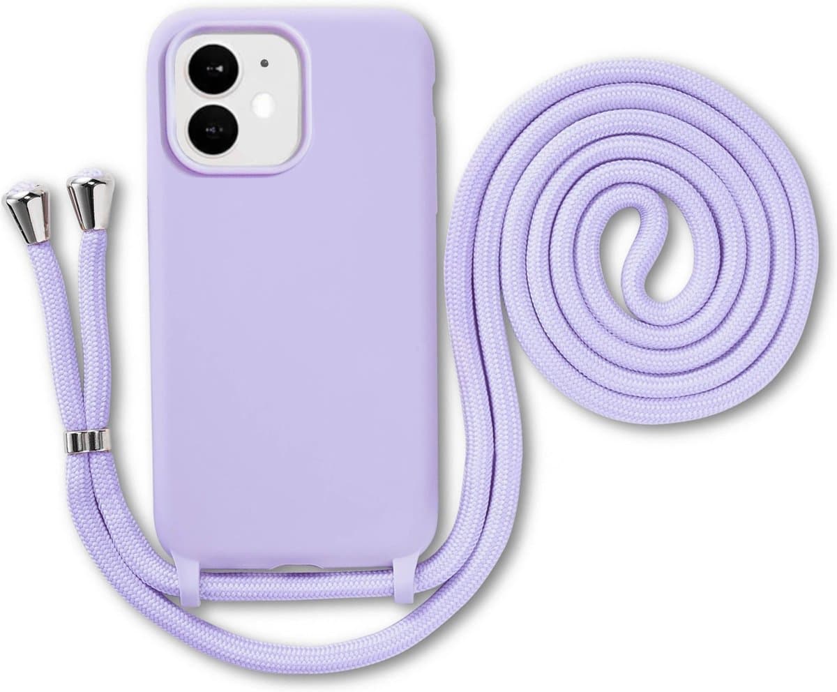 Armordrop Hoesje Met Koord Geschikt Voor iPhone 12 Mini - Siliconen Hoesje Met Koord - Paars