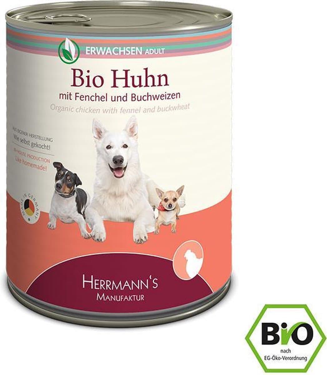Herrmann's Bio Adult Honden Blikvoeding - Kip met Venkel - 800 g