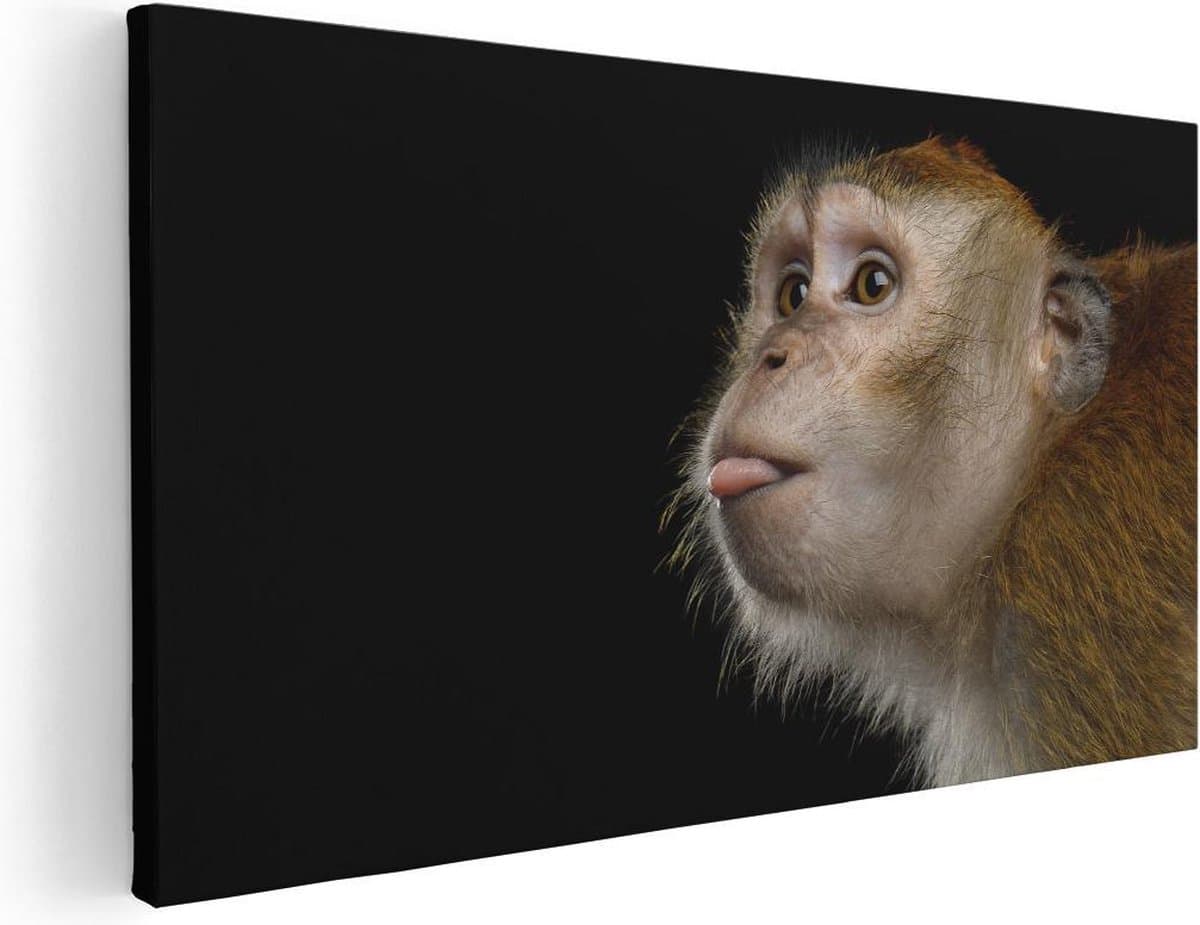 Artaza Canvas Schilderij Apenkop Met Zijn Tong Uit - Aap - 120x60 - Groot - Foto Op Canvas - Canvas Print