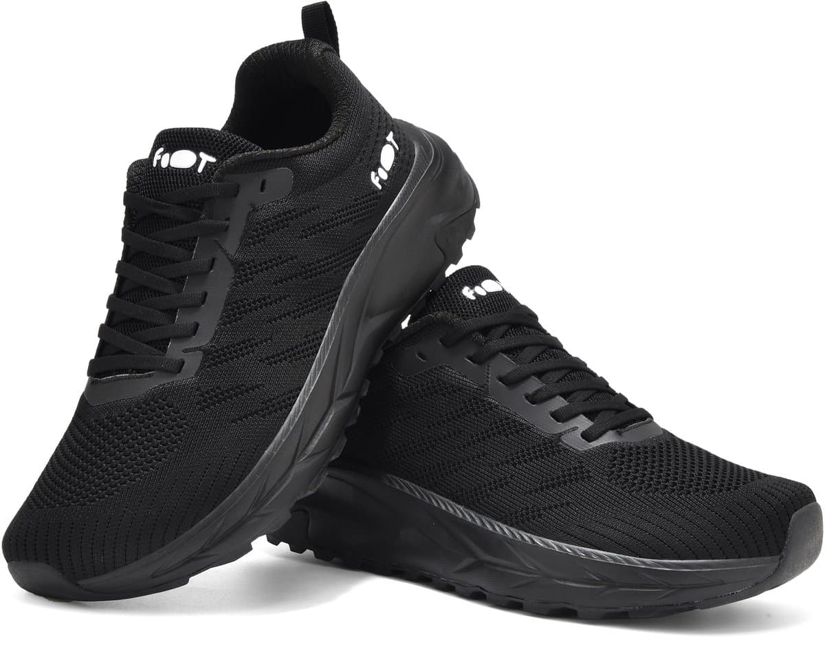 Geweo Heren Sportschoenen- Sneakers - Fitnessschoenen -Dikke Zool- Zwart -41