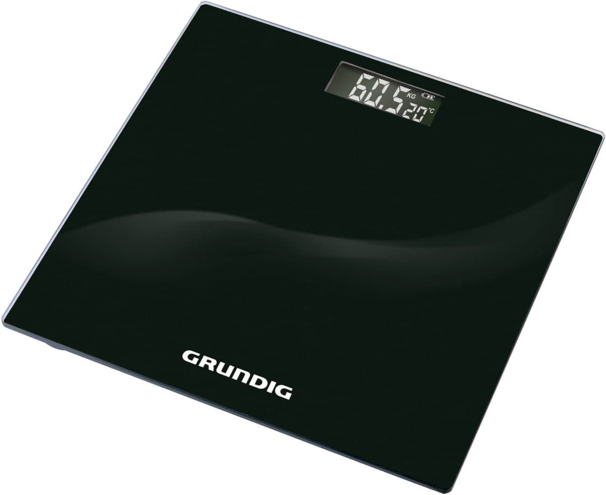 Grundig Digitale Personen Weegschaal - Weegschaal tot 180kg - Personenweegschaal meet in kg/lb - Precisieweegschaal tot 500gr Nauwkeurig - met Digitaal Display - Zwart - Glas