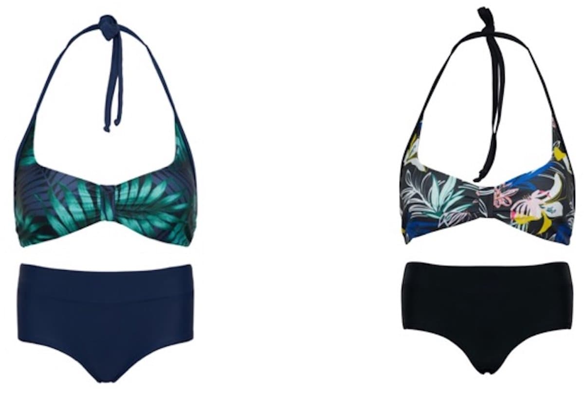 Set van 2 bikini hipster broekje en haltertopje Angel's flower/ Tropical leaf 164-170