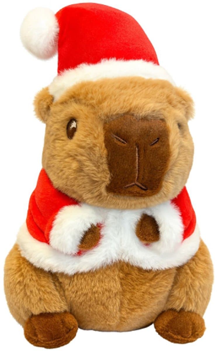 Capibara Kerstman Pluche Knuffel 26 cm - Capybara Knuffels Knuffeldier - Groot Bruin Knuffels Dierenknuffel - Kapibara Kapybara - Speelgoed Kawaii Kussen - TikTok Plush Toy - Kerst Christmas Feestdagen