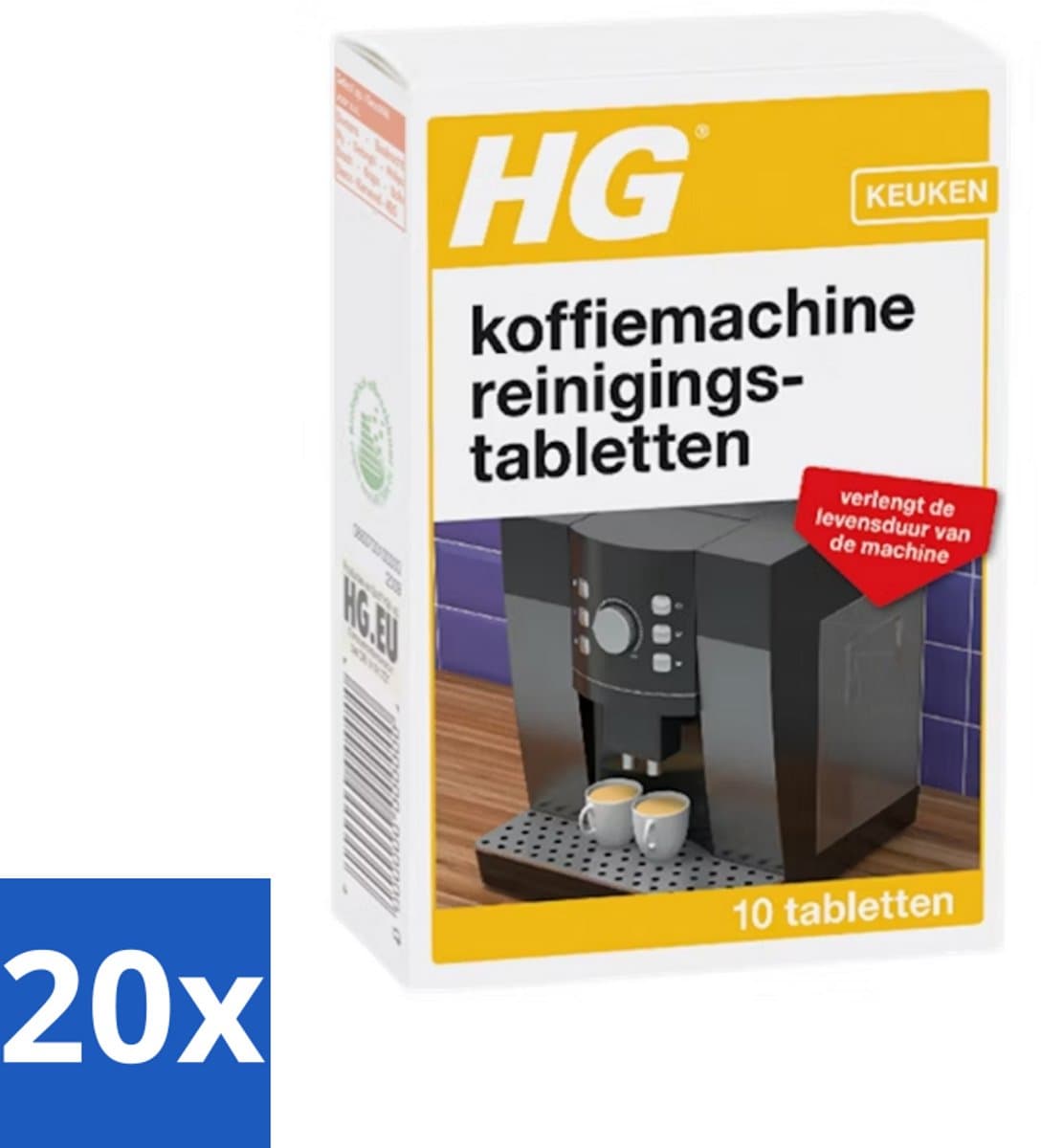 20 x HG - Keuken - Koffiemachine Reinigingstabletten - 10 Tabletten - Koffiemachine Reinigen - Koffiemachine Ontkalken - Koffiemachine Reinigingstabletten - Koffiemachine Reiniging - Koffiemachine Onderhoud