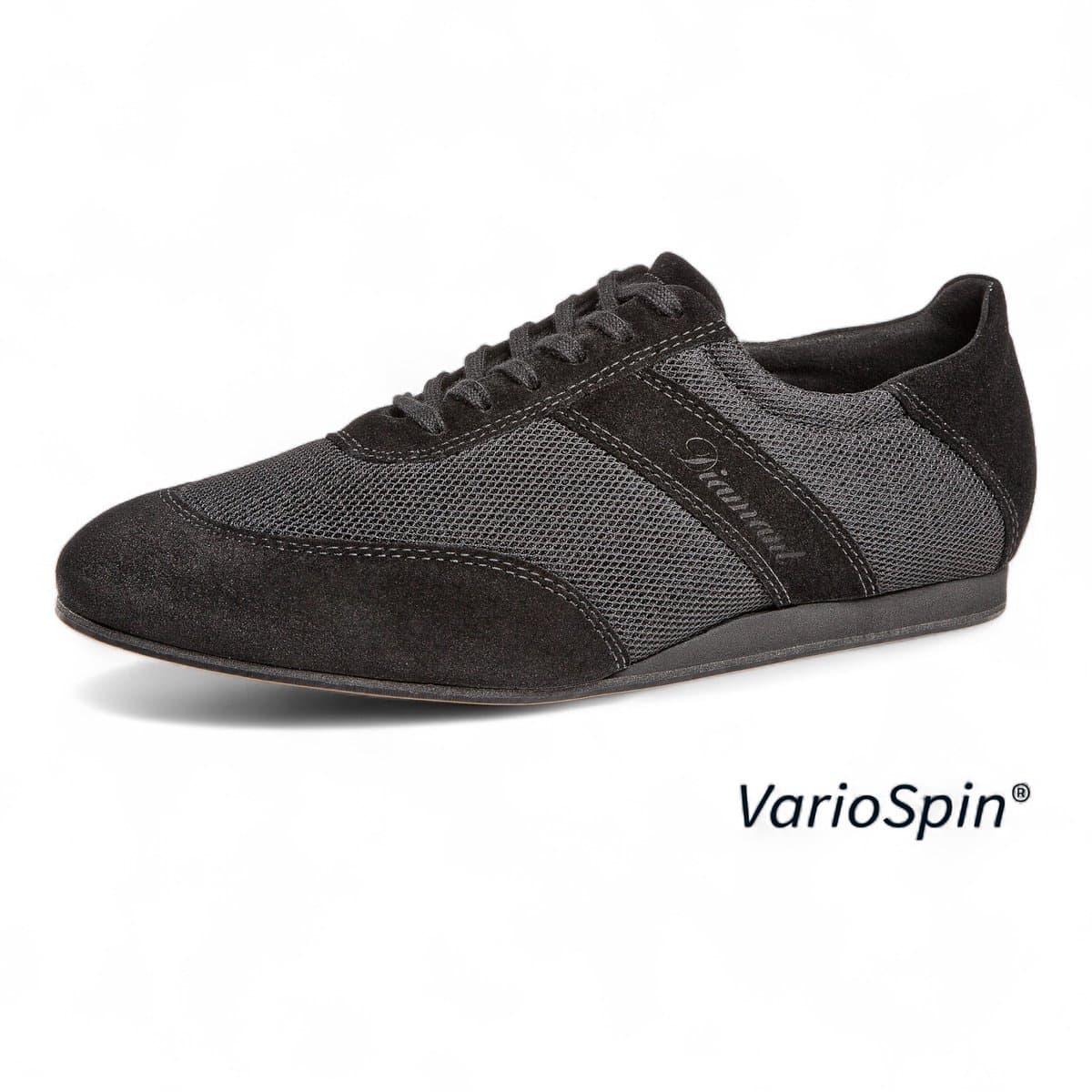 Sportieve heren danssneaker - Diamant 192 - 425 - 577 - V - VarioSpin buiten zool - Brede pasvorm - Suede - Ademend mesh - Doorlopende zool - Dansen binnen en buiten - Vetersluiting - Latin, Ballroom, Tango, Salsa, Bachata - Diamant - Zwart - 42.5