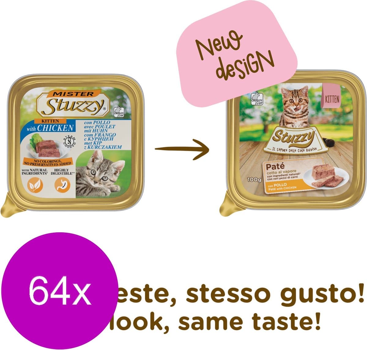 Mister Stuzzy Cat Paté Kip Kitten - Kattenvoer - 64 x 100 g