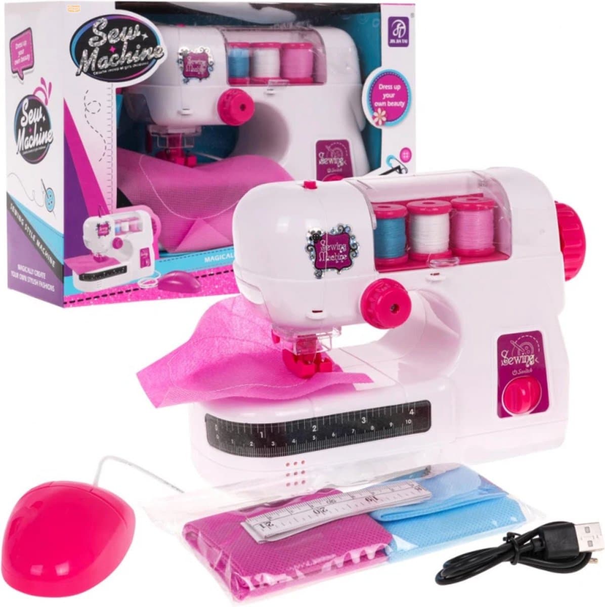 Playos® - Speelgoed Naaimachine - Roze - met Muis - Inclusief garen, stof en meetlint - Draagbare Naaimachine - Creatief Speelgoed