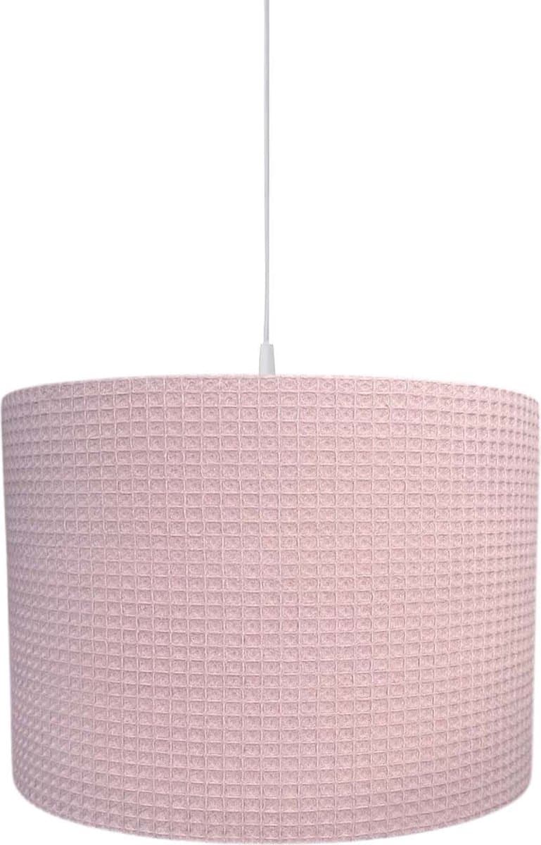 BINK Bedding Hanglamp/lampenkap Pique Wafel Oudroze 30 cm inclusief pendel - katoen - wafelstof - kinderkamerverlichting - hanglamp babykamer - uni hanglamp - lamp kinderkamer - roze