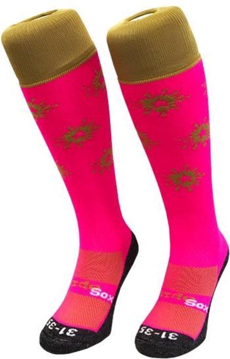 WeirdoSox Sterren Splash Goud/Roze sportsokken, hockeysokken, voetbalsokken - Maat 41/44