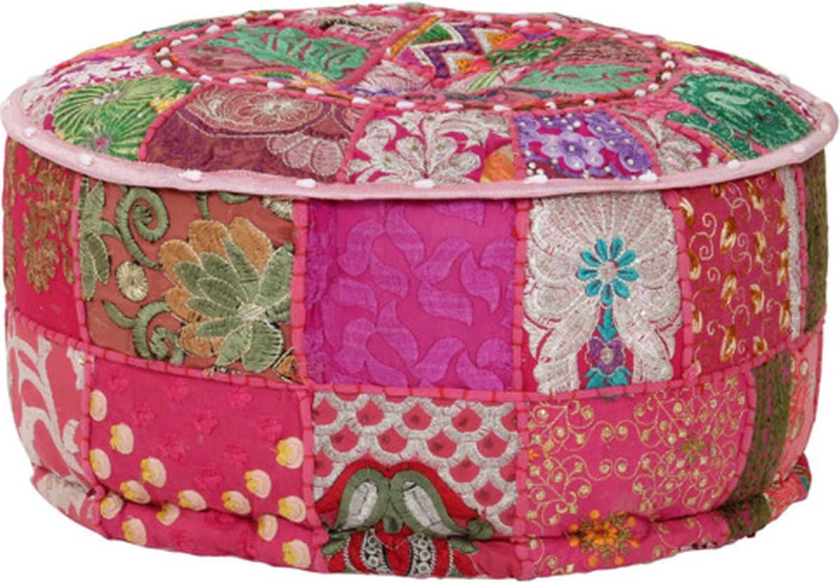 vidaXL - Poef - patchwork - rond - handgemaakt - 40x20 - cm - katoen - roze