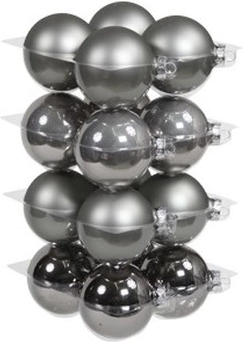 Othmar Decorations Kerstballen - 16x st - titanium grijs tinten - D8 cm - glas - kerstversiering