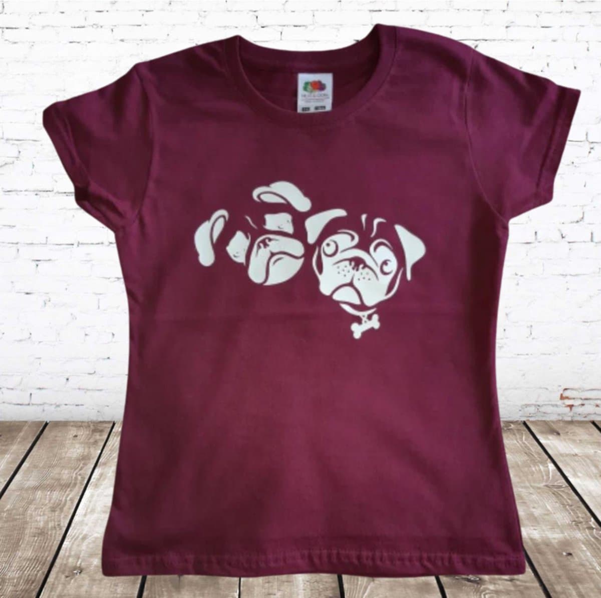 T-shirt Buldog aubergine -Fruit of the Loom-122/128-t-shirts meisjes