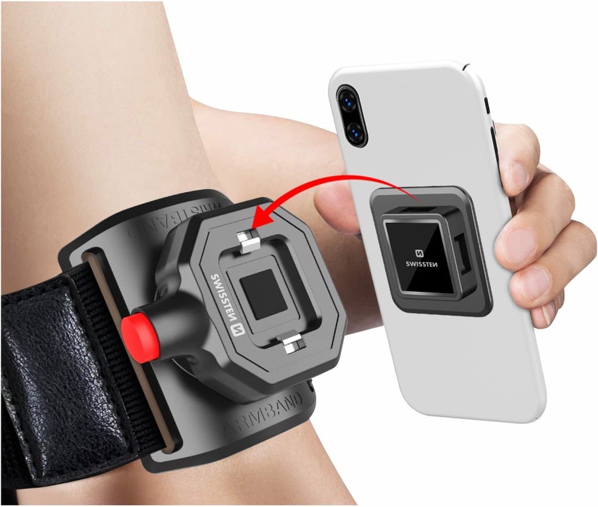 Swissten Easy Lock - Hardloop Telefoonhouder - Armband - Zwart