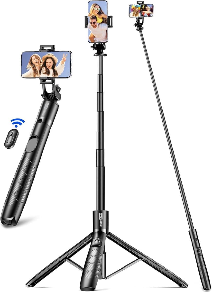 Telefoon Statief - Selfie Stick Statief - Video Opnamen Maken - Verstelbaar tot 179cm - 179 cm - Zwart