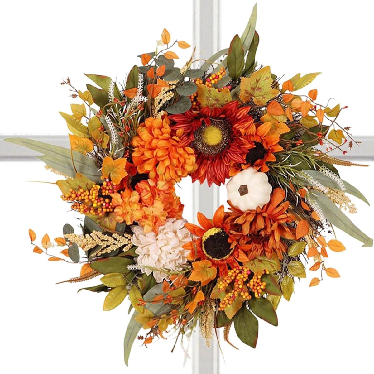 Deurkrans Zonnebloemen - Herfstkrans Welkom - Huis Decoreren - Handgemaakt Levendig - 50 cm Diameter - Multicolor