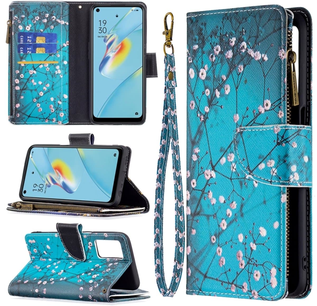 Voor Oppo A54 4G / A55 5G Gekleurde Tekening Patroon Rits Horizontale Flip Leren Case met Houder & Card Slots & Wallet (Plum Blossom)