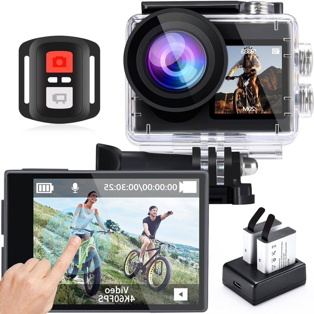 Actiecamera 4K - Onderwatercamera Wifi - Avontuur Vastleggen - 170 Graden Groothoek - 40 Meter Waterdicht - Grijs