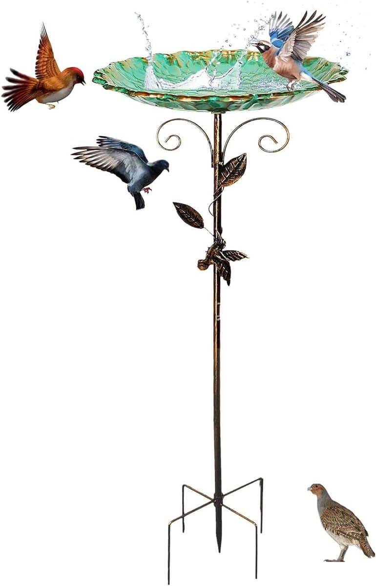 Vogelbad - Vogelvoederstation - Tuindecoratie - Stabiele 5-klauw basis - 78 cm hoog - Groen